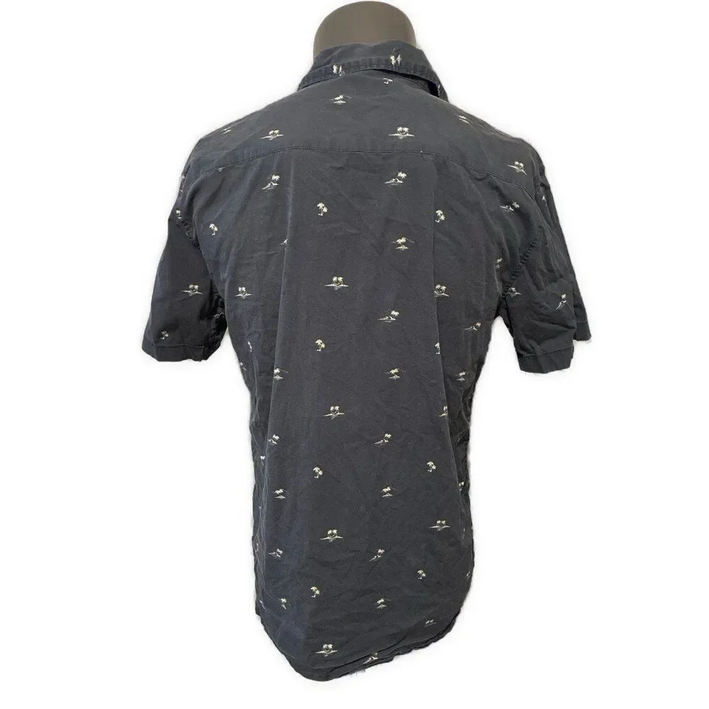 Alton Mens Dark Blue White Palm Tree Print Short Sleeve Button Down Shirt Xl